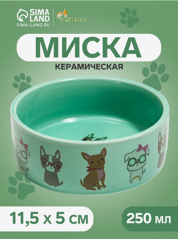Миска &laquo;Важный пес&raquo;, 250 мл, 11.5&times;11.5&times;5 см, керамика, зелёная