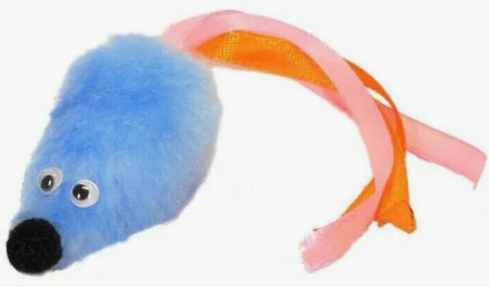 sh-07143 GoSi Игрушка для Кошек "Мышь с кошачьей мятой, хвост из лент" голубая