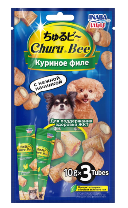 Лакомство INABA д/собак Churu Bee Запеч. труб. куриное филе для здоровья ЖКТ 10г*3шт Инаба