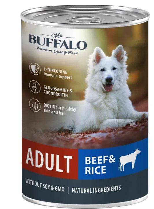 Корм Mr. Buffalo Beef &amp; Rice (консерв.) для собак, говядина и рис, 400г