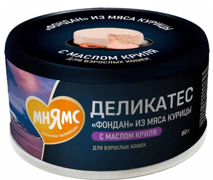 Консерва Мнямс Деликатес "Фондан" из мяса курицы с маслом криля для кошек 80 г