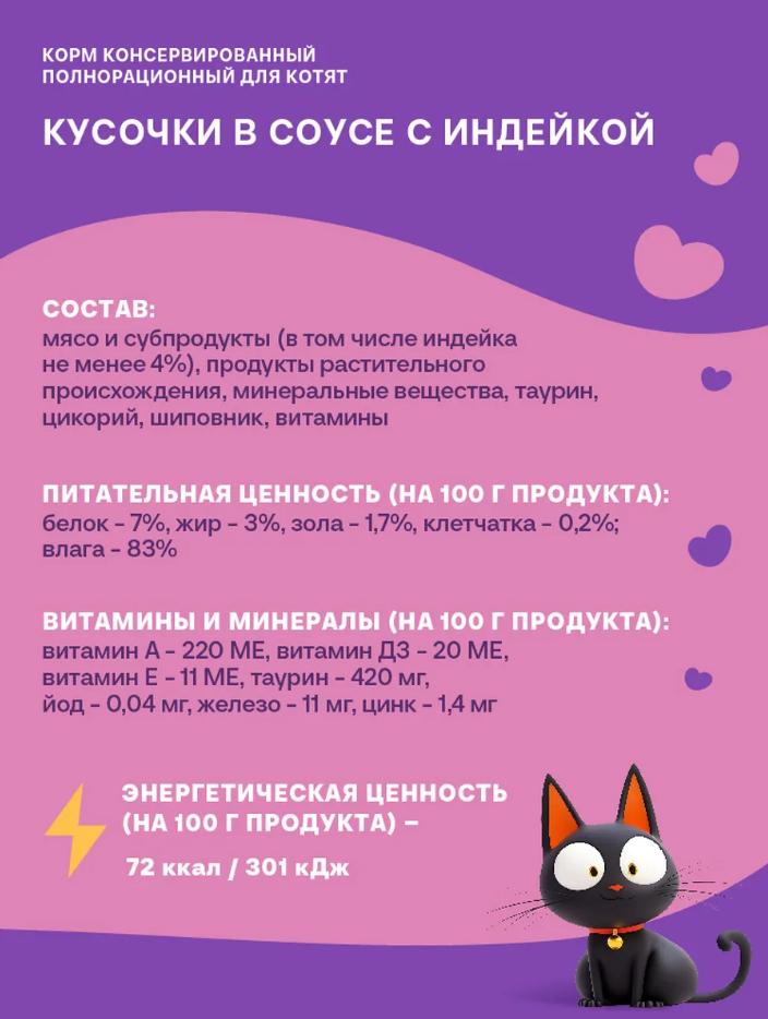 Консерва Хаппи Лаппи Индейка (пауч) для КОТЯТ 75 г: СОУС