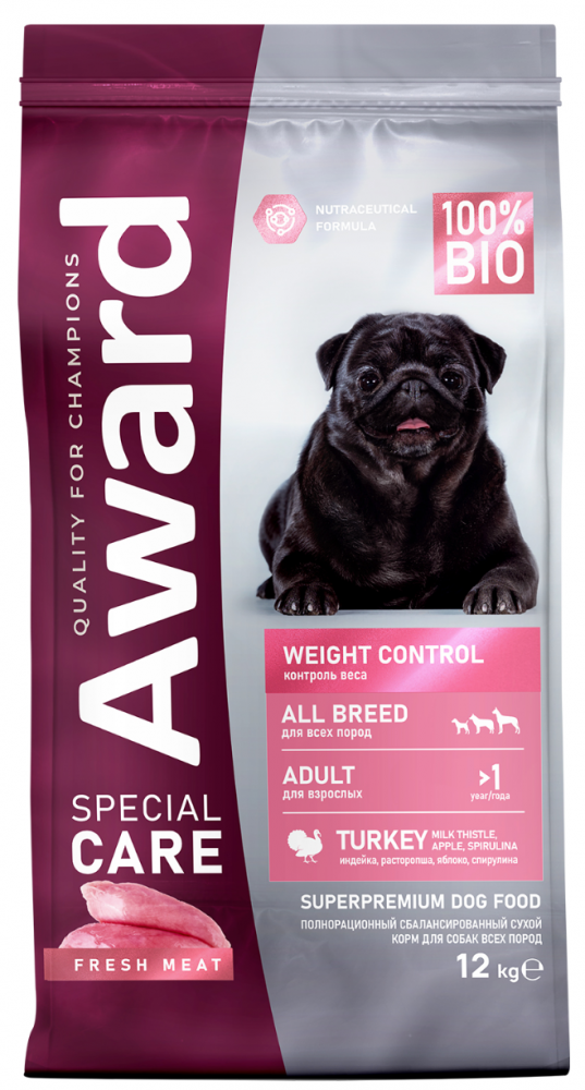 Сухой корм AWARD SPECIAL CARE Weight Control для взрослых собак всех пород для контроля веса со свежим мясом индейки