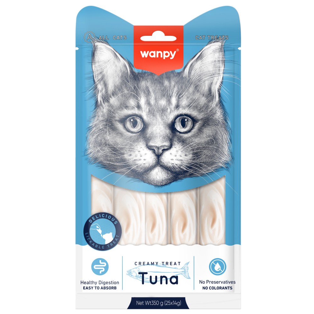 Wanpy Cat Лакомство для кошек &quot;нежное пюре&quot; из тунца 25 шт х14 г