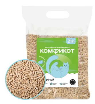 Наполнитель Комфикот древесный впитывающий, КРУПНЫЕ гранулы, 21 л
