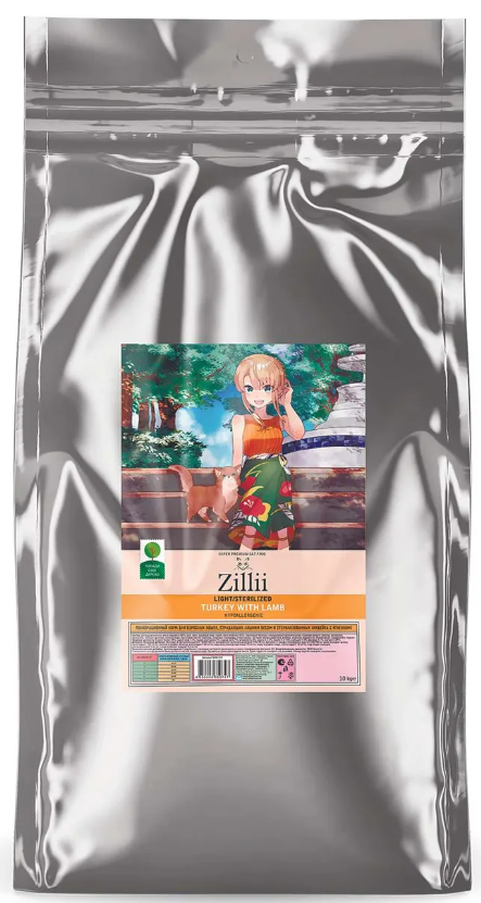 Корм ZILLII Light/Sterilized для взрослых кошек стерилизованных с Индейкой и Ягненком