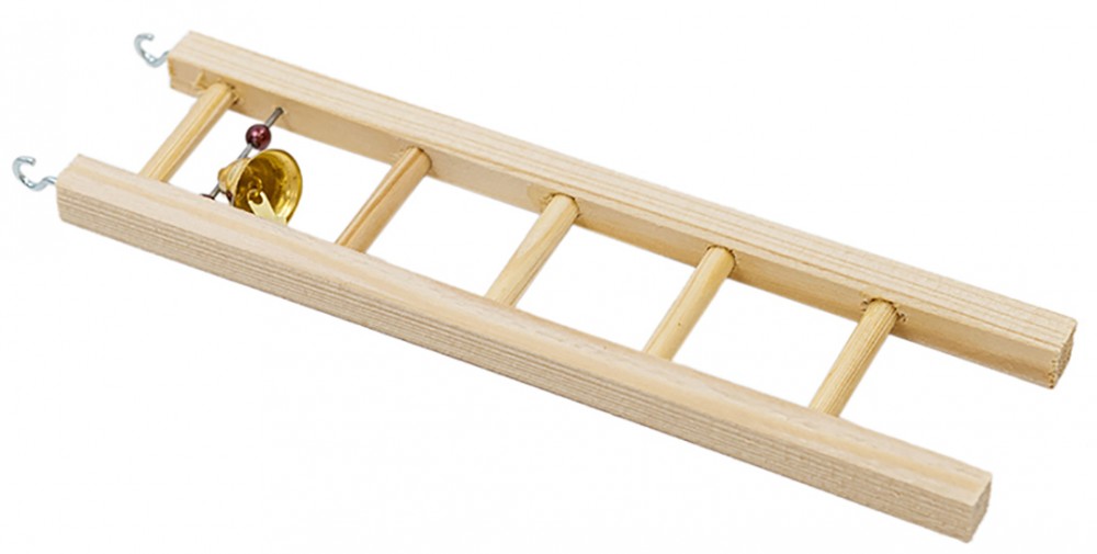 Homepet Лесенка для птиц, деревянная с бусами и колокольчиком, 6.3х0.8х20 см