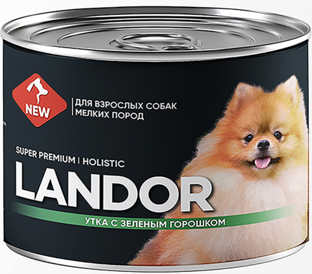 Корм Landor Holistic (паштет) для собак малых пород, утка с зеленый горошком, 200 г