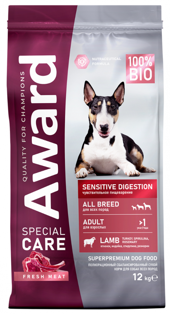 Сухой корм AWARD SPECIAL CARE Sensitive Digestion для взрослых собак всех пород с чувствительным пищеварением со свежим мясом ягненка