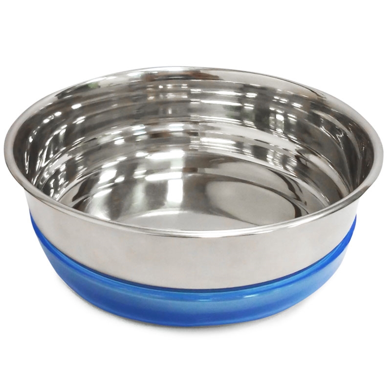 Миска Триол металлическая с синей резинкой, 0,49л
