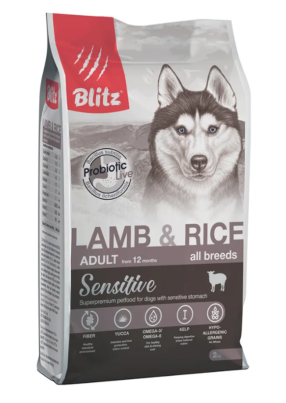 Корм Blitz Adult Lamb & Rice для взрослых собак всех пород с ягнёнком и рисом