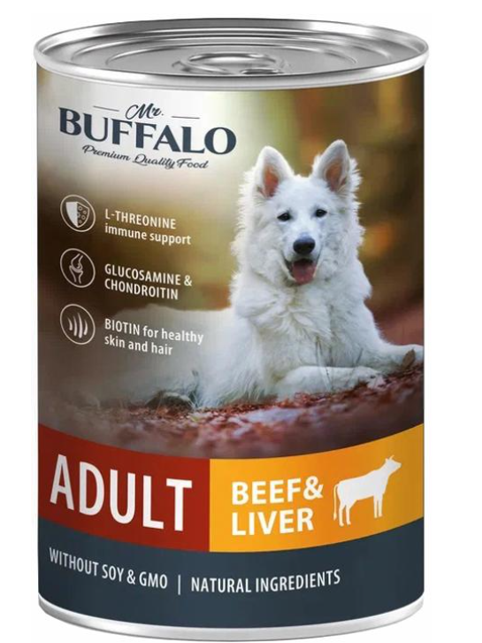 Корм Mr. Buffalo Beef &amp; Liver (консерв.) для собак, говядина и печень, 400г