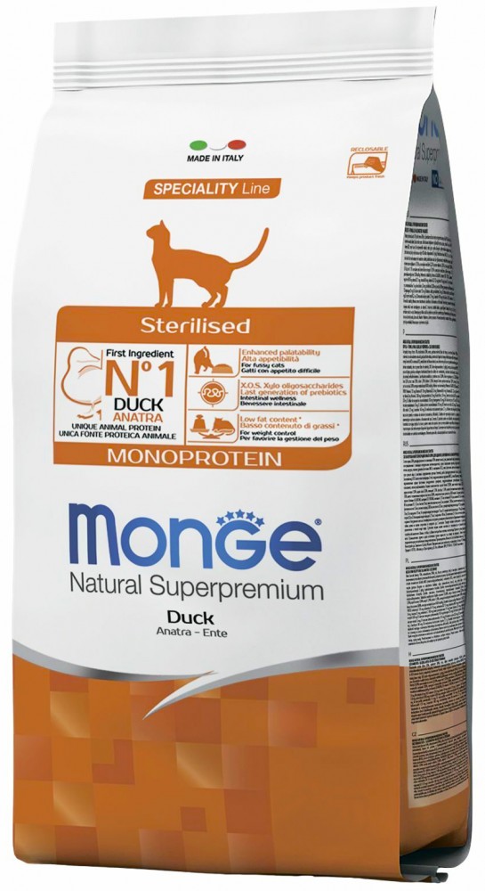Корм сухой Monge Cat Sterilised Duck корм для стерилизованных кошек с уткой 1,5 кг