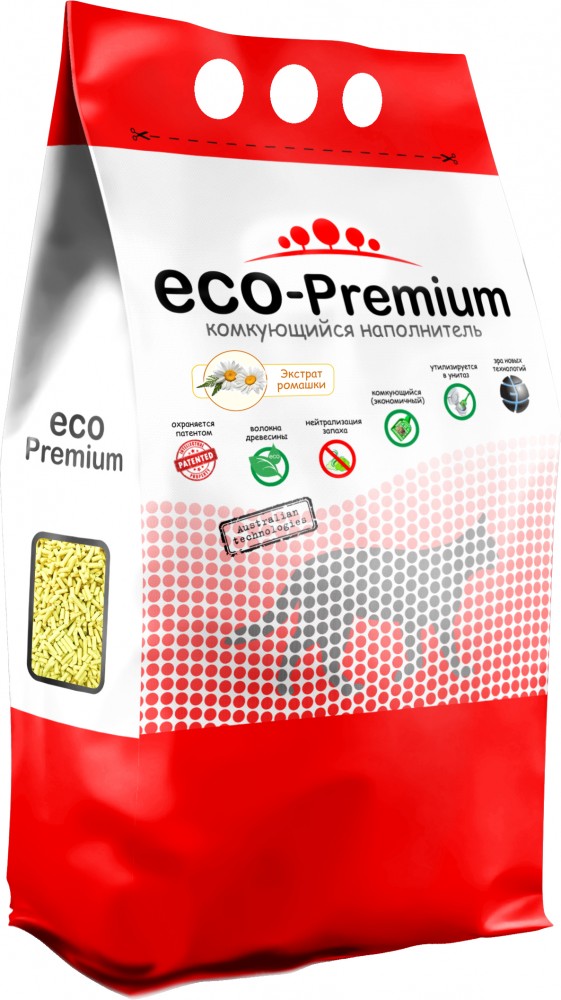 Наполнитель ЭКО-ПРЕМИУМ РОМАШКА для кошек, древесный, комкующийся, 5 л, 1,9 кг