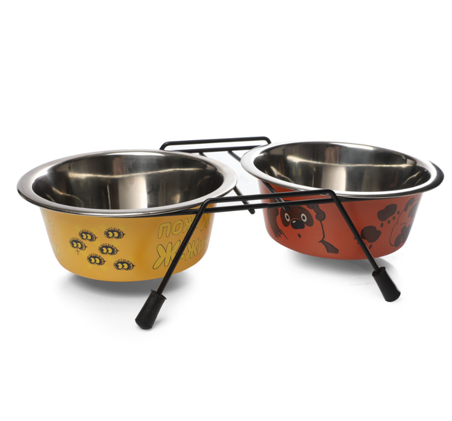 Triol СОЮЗМУЛЬТФИЛЬМ Миска для животных металлическая двойная на подставке "Пожужжим", 2*0.24л