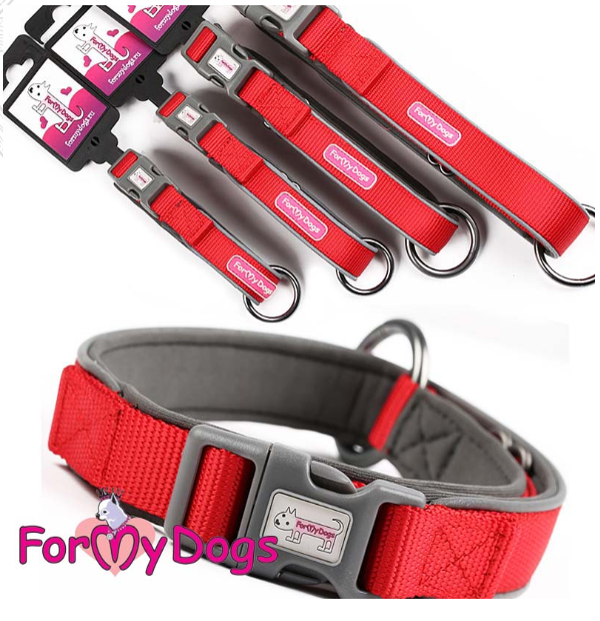 Ошейник ForMyDogs красный светоотражающий (M)