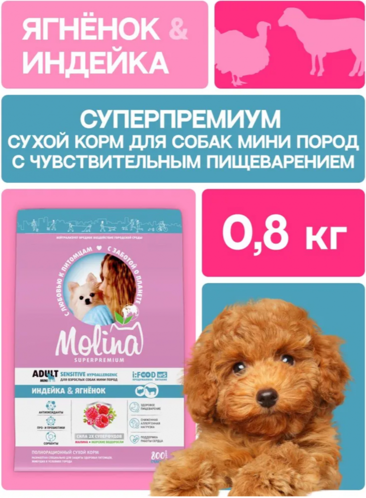 Корм МOLINA DOG МИНИ с индейкой и ягненком для собак мелких пород
