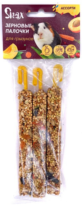 Лакомство Snax Plus зерновые палочки, ассорти (овощи, шиповник, абрикос), 3 шт