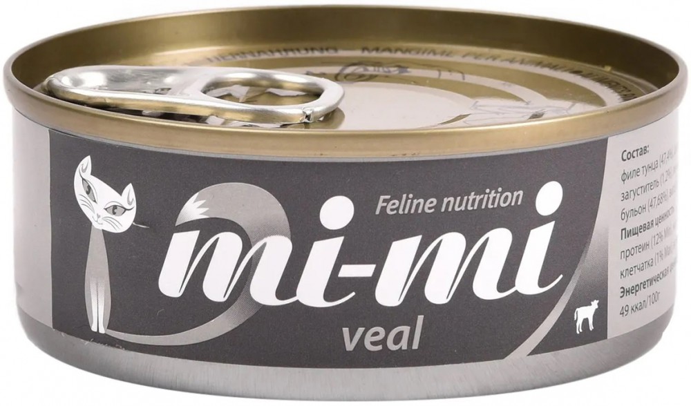 Корм Mi-Mi (в желе) для кошек, с телятиной, 80 г