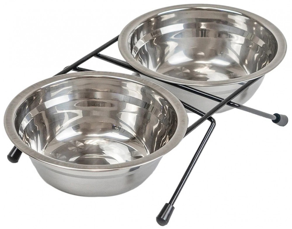 Homepet Миска двойная для животных, металлическая на подставке, 16 см, 2х0.5 л