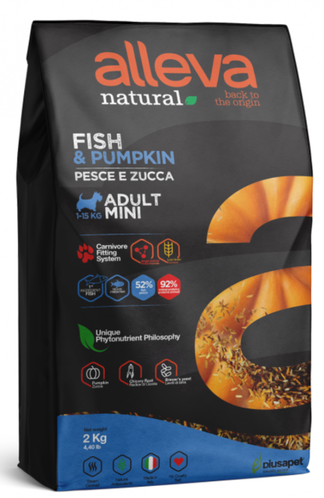 Корм Alleva Natural Adult Mini Fish & Pumpkin для собак малых пород, рыба и тыква, 2 кг