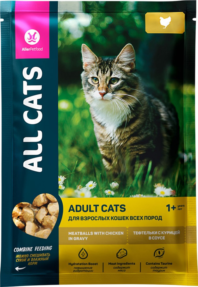 Корм All Cats (в соусе) для кошек, с тефтельками из курицы, 85 г