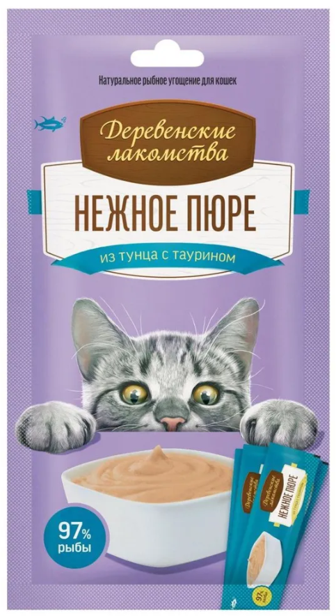Лакомство для кошек Деревенские лакомства Нежное пюре из тунца 4шт*10г