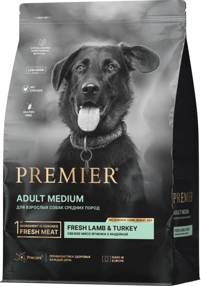 Корм Premier Dog Lamb&Turkey ADULT Medium сухой корм с ягненком и индейкой для взрослых собак средних пород