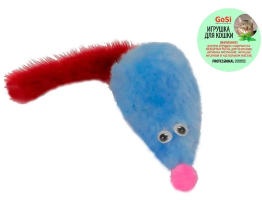 sh-07160 GoSi Игрушка для Кошек "Мышь с кошачьей мятой, хвост-норка" голубая