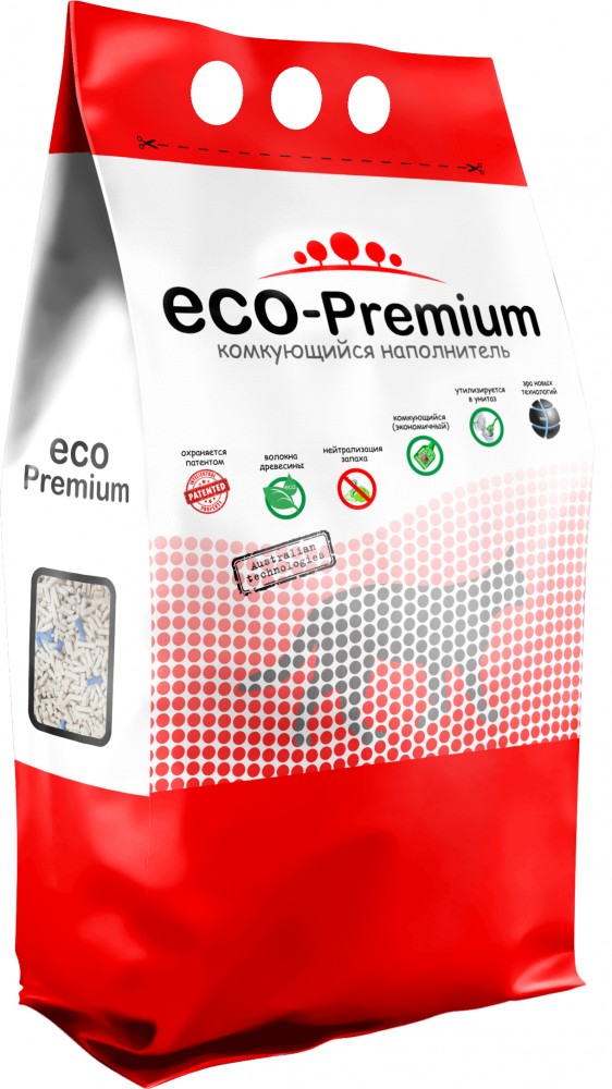 Наполнитель ECO-Premium GREEN для кошек, древесный, комкующийся, без запаха, 5 л, 1.9 кг