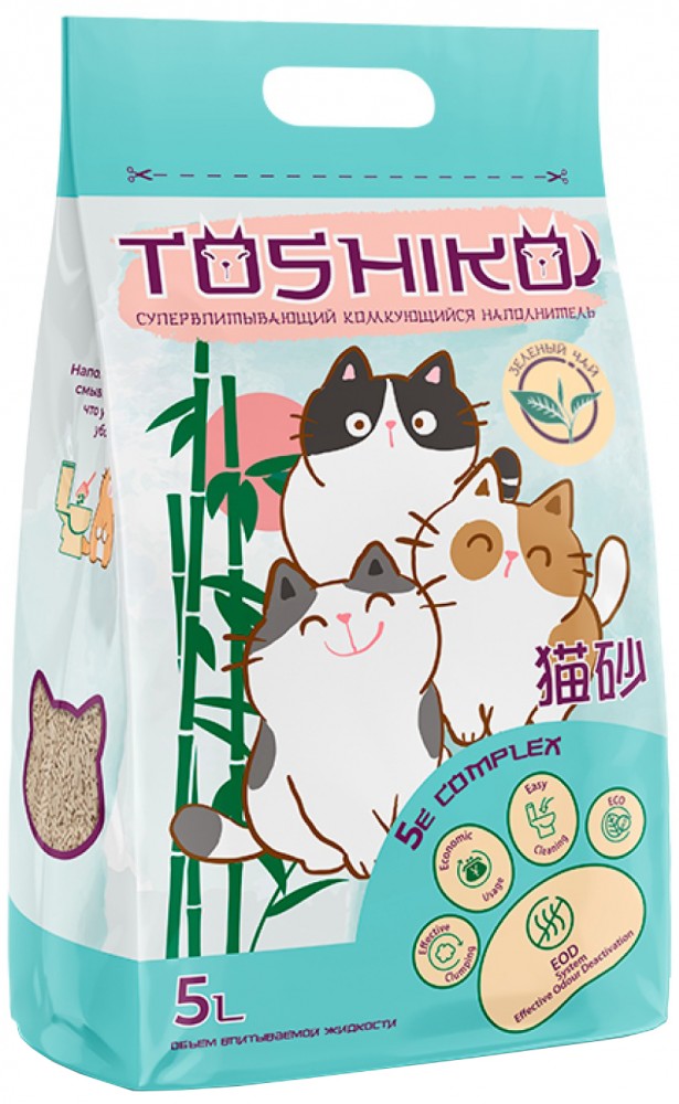 Наполнитель Toshiko для кошек, древесный, комкующийся, без запаха, 1.9 кг, 5 л