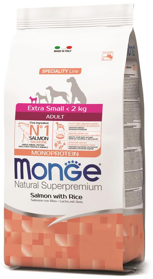 Корм Monge Dog Speciality Line Monoprotein Mini для взрослых собак мелких пород, из лосося с рисом  800 г