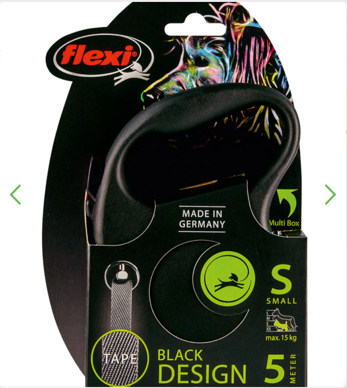 Рулетка Flexi Black Design S (до 15 кг) 5 м лента черный/серебро