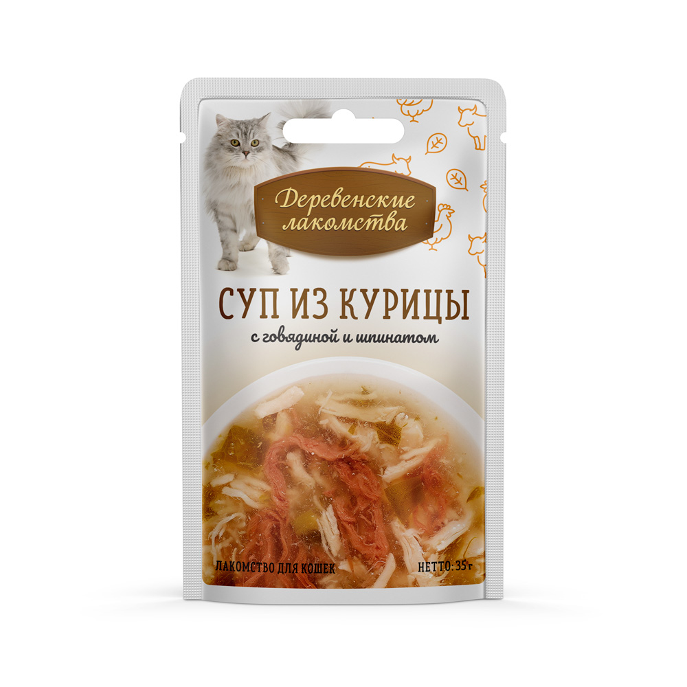Влажный корм Деревенские лакомства «Суп из курицы с говядиной и шпинатом» 35 г