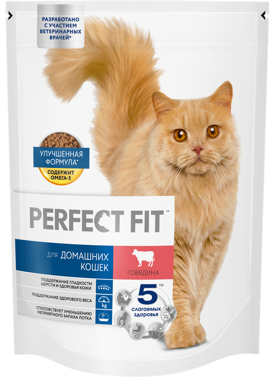 Корм сухой для кошек Perfect Fit для живущих в помещении кошек, с говядиной