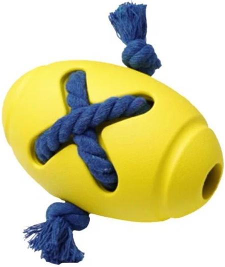 Homepet Silver Series Игрушка Мяч регби с канатом для собак, бирюзовый, каучук, 8 х 12.7 см