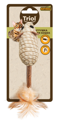 Игрушка для кошек из мататаби &quot;Мышка с перьями&quot;, 70/180мм, серия NATURAL, Triol