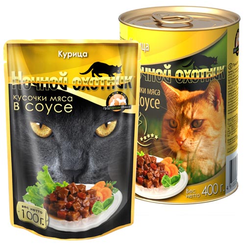 Ночной охотник / Паучи для кошек Курица кусочки в соусе 100 г