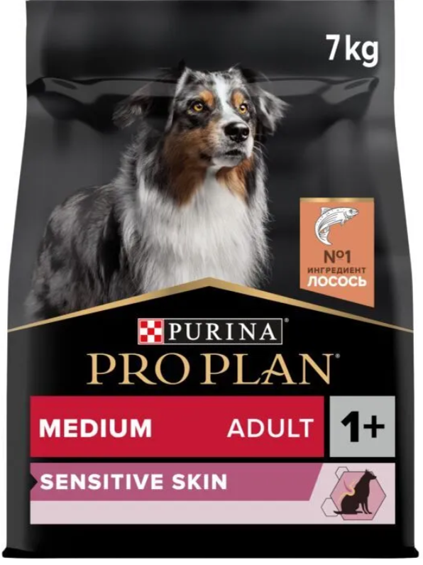 Корм PRO PLAN для собак средних пород с чувствительной кожей с комплексом Optiderma лосось c рисом