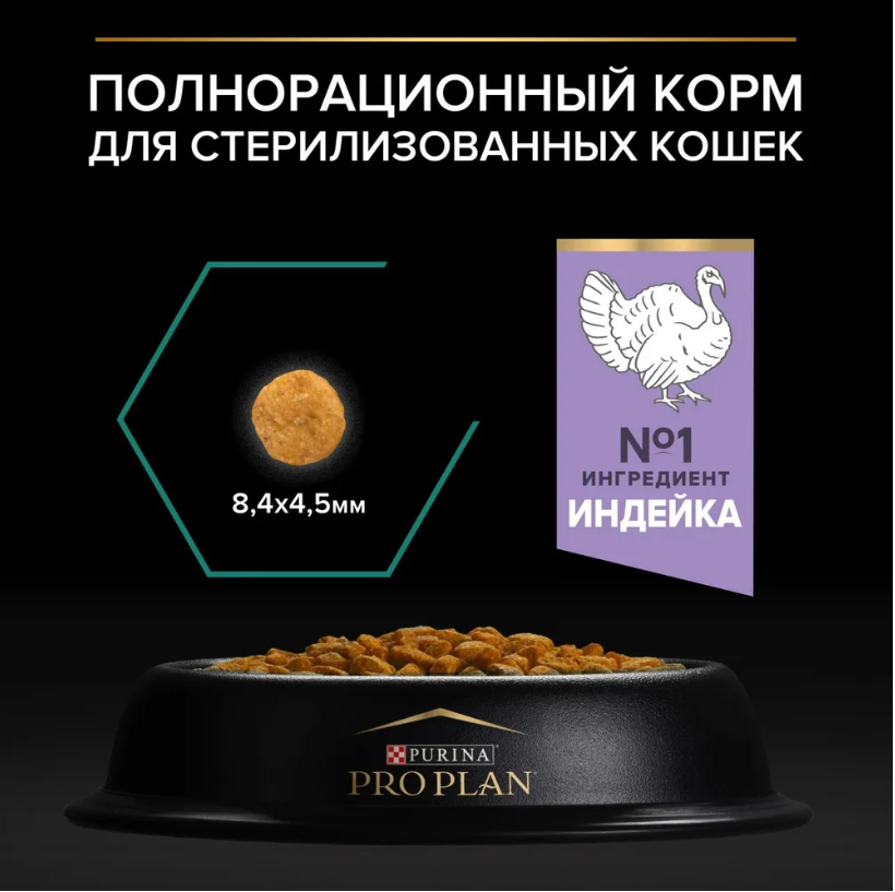Корм для кошек Purina Pro Plan Sterilised Chicken&Turkey при стерилизации и кастрации с индейкой