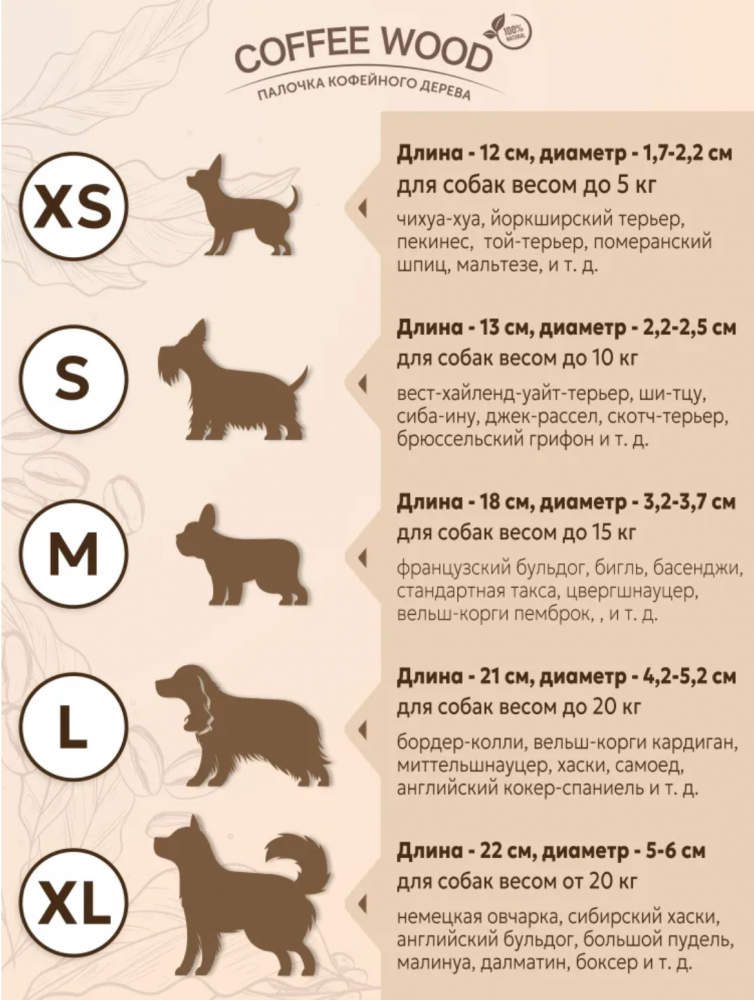 Палочка кофейного дерева Coffee Wood XS 12 см / Жевательное лакомство для чистки и здоровья зубов