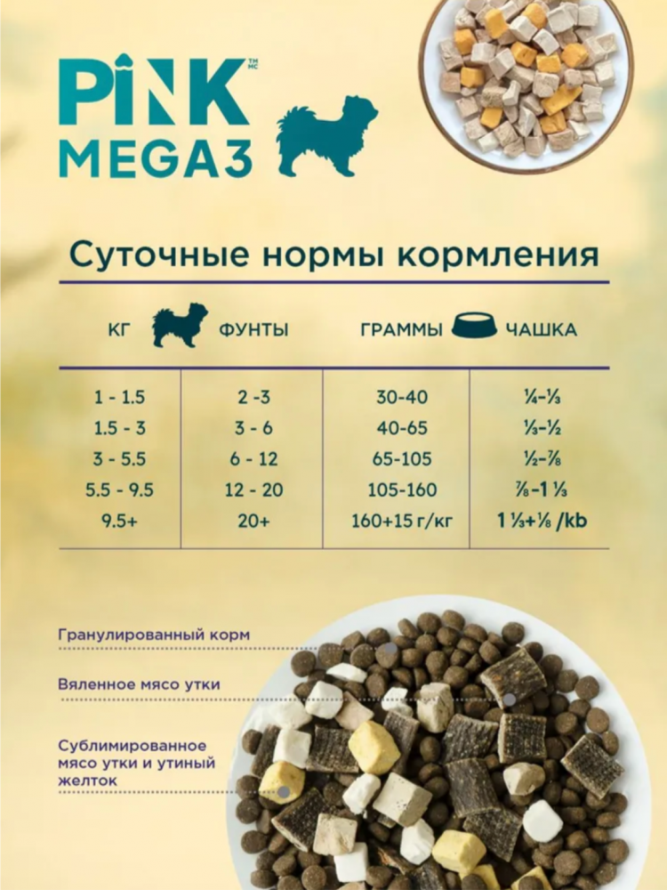 Корм PINK MEGA 3 БЕЗЗЕРНОВ Утка и клубника, 3 гранулы 1,8 кг для собак